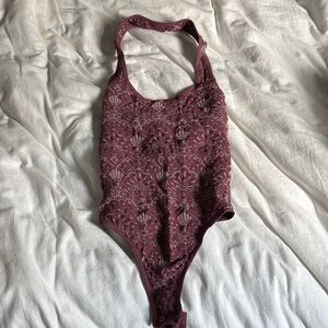 Free People Maroon Lace Bodysuit Halter Neck